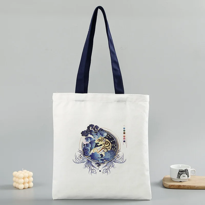

Women'slarge-capacity Canvas Handbag Shoulder Bag, Personality National Tide Picture Fabric Reusable Beach Handbag Shopping Bag