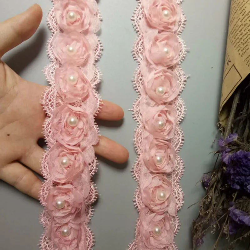 2 ярда растворимая розовая искусственная шифоновая вышитая кружевная отделка