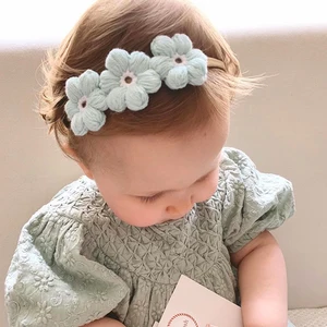 Imported Vintage Baby Nylon Headbands Handmade Crochet Flowers Woolen Kid Elastic Hairbands Girls Hair Clips 