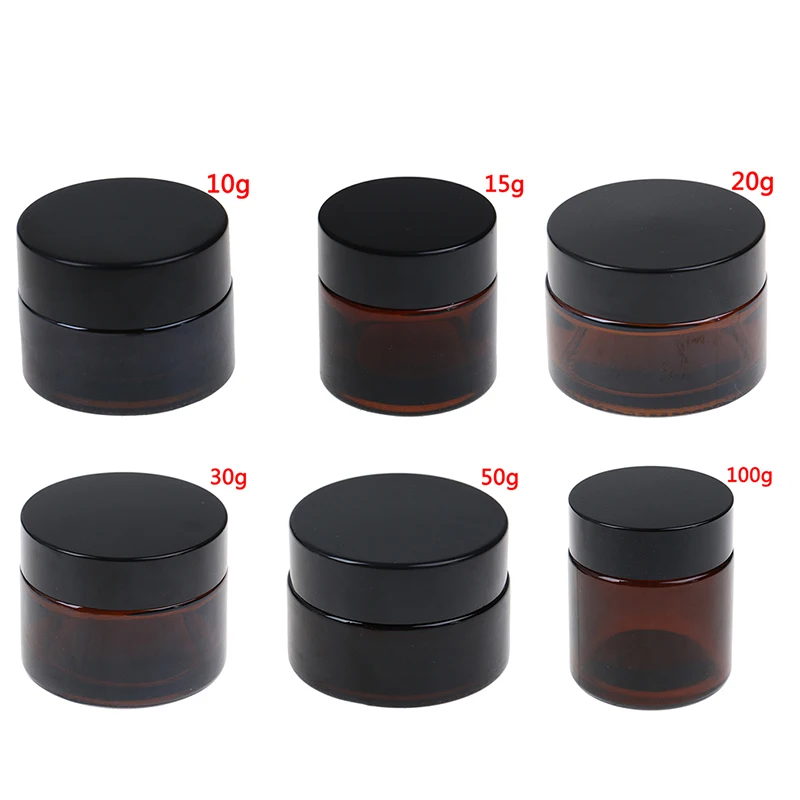 

1PCS 10g/15g/20g/30g/50g/100g Glass Amber Brown Cosmetic Face Cream Bottles Lip Balm Sample Container Jar Pot Makeup Store Vials