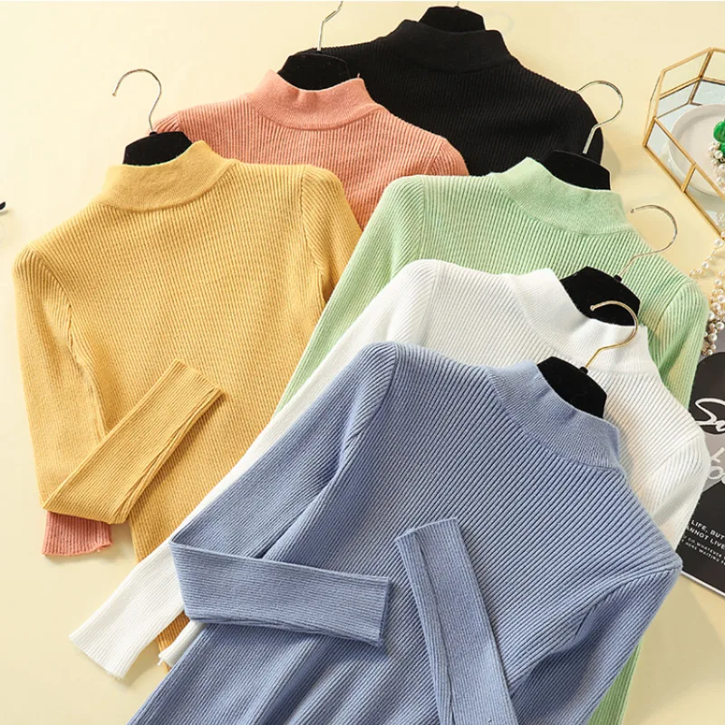 

Turtleneck Pullovers Casual Women Sweaters Knitted Jumper Autumn Winter Long Sleeve Female Tops Slim Fashion Ladies Sweater