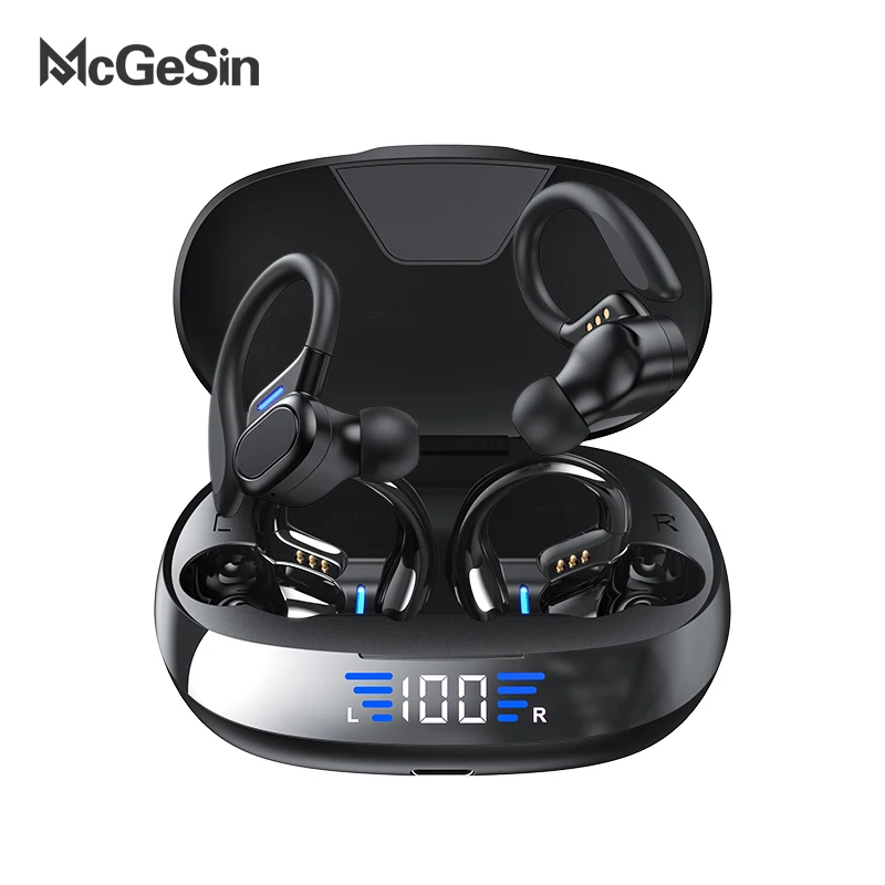 Fones de Ouvido sem Fio Fone com 2600mah Novo Esporte Bluetooth Controle Toque Led Power Display Earbud Música Carregamento Bin