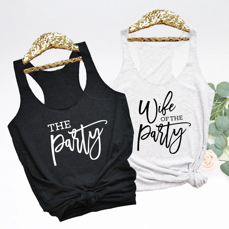 

Summer Flowy Racerback Bridal Tee Vest The Party Wife of The Party Tank Tops New Bachelorette Matching Wedding Party Tank