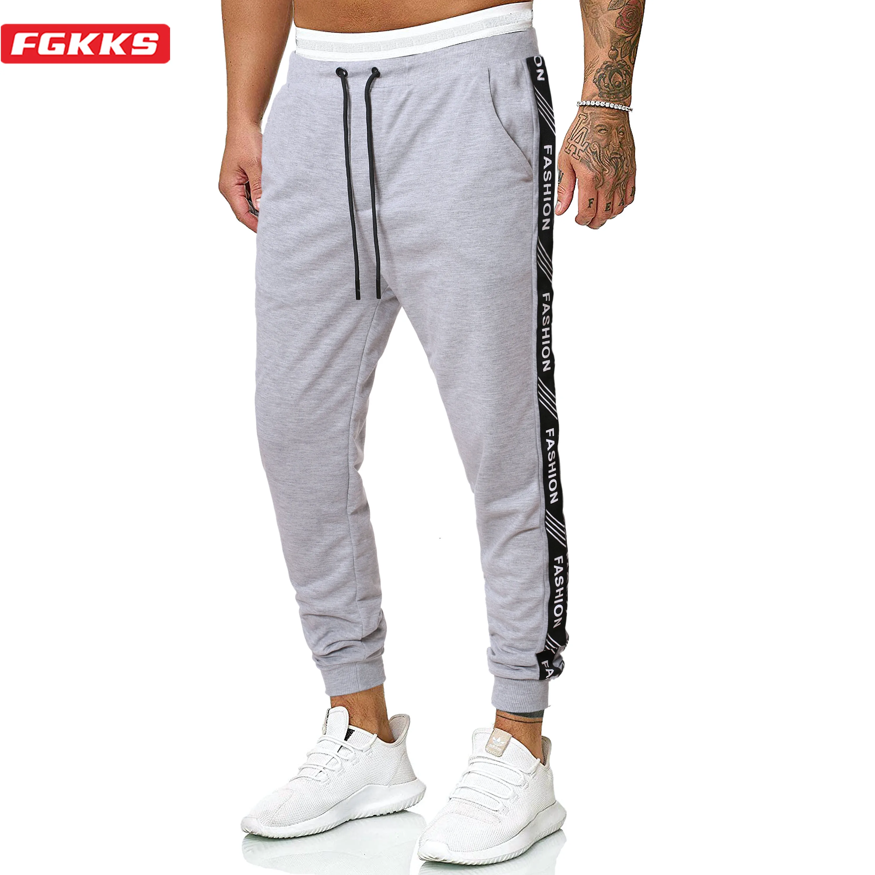 

FGKKS Men's Casual Pants Fashion Skinny Stretch Trousers Elastic Brand Drawstring Sweatpants Slim Fit Jogging Pants Male