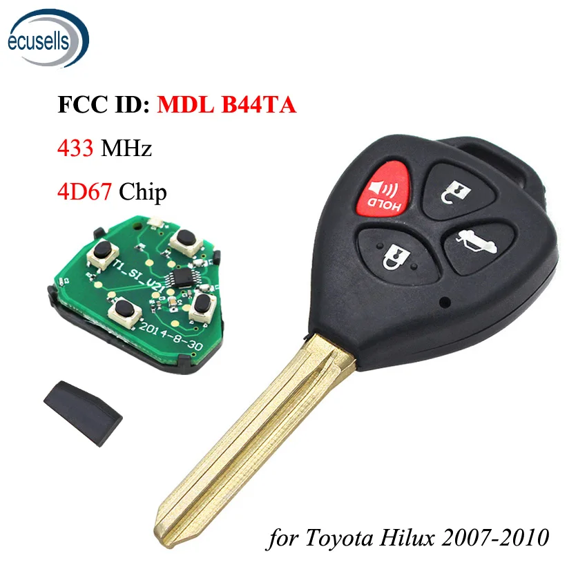 3 + 1/4 кнопочный дистанционный ключ 433 МГц чип 4D 67 внутри для Toyota Hilux 2007 2010 TOY43 Blade MDL