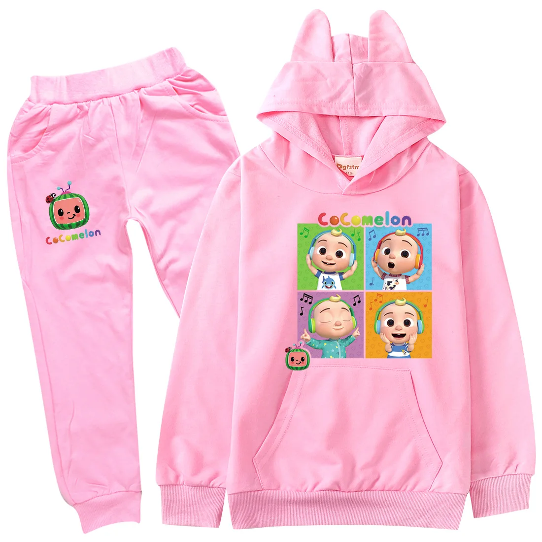 

Funny Clothes Kids Rainbow Print Cocomelon Tracksuit Boys Cute Cat Ear Hooded Sweatshirts+pants 2pcs Sets Toddler Girls Outfits