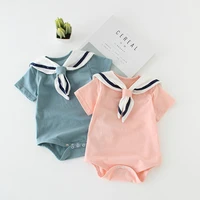 summer new baby one piece clothes pure cotton short sleeved baby triangle romper romper small navy style childrens bag fart clo