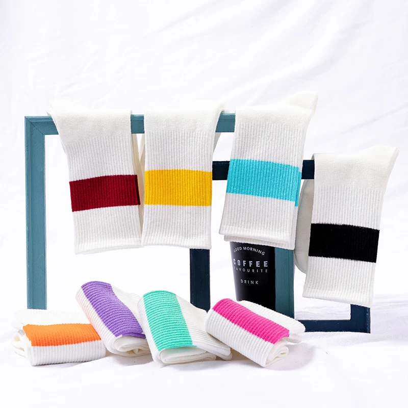 3 Pairs/Box White Rainbow Striped Stockings Cotton Harajuku Japanese Lolita Pack Soft Men Women Long Socks Fashion Kawaii Gifts