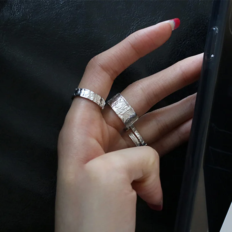 

New Hot 925 Sterling Silver Crumpled Tin Foil Texture Ring Irregular Rings Minimalist Ring for Women Party Jewelry Gift