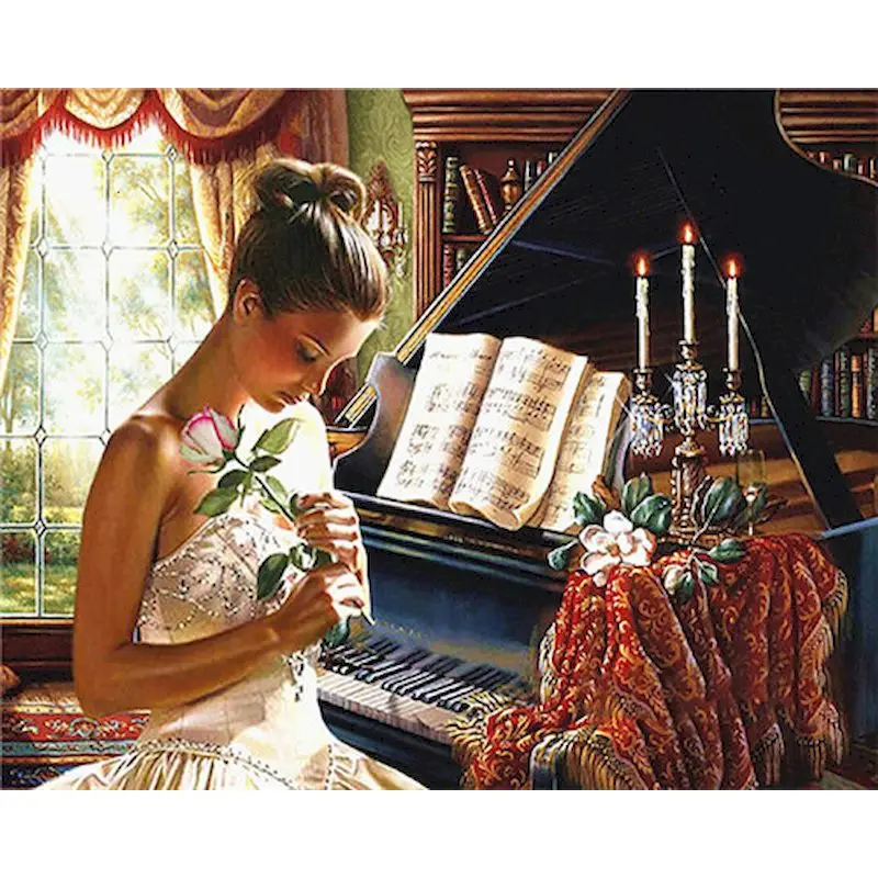 

RUOPOTYy Girl DIY Painting By Numbers White Rose romantic Drawing On Canvas Hand Painted Paintings Portrait Arts Kits Home Deco