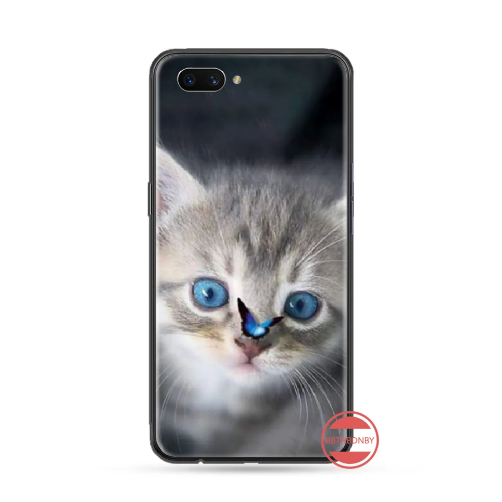 Единорог кошка чехол черный мягкий для телефона из ТПУ OPPO F9 K1 A77 F3 RENO F11 A5 A9 2020 A73S R15
