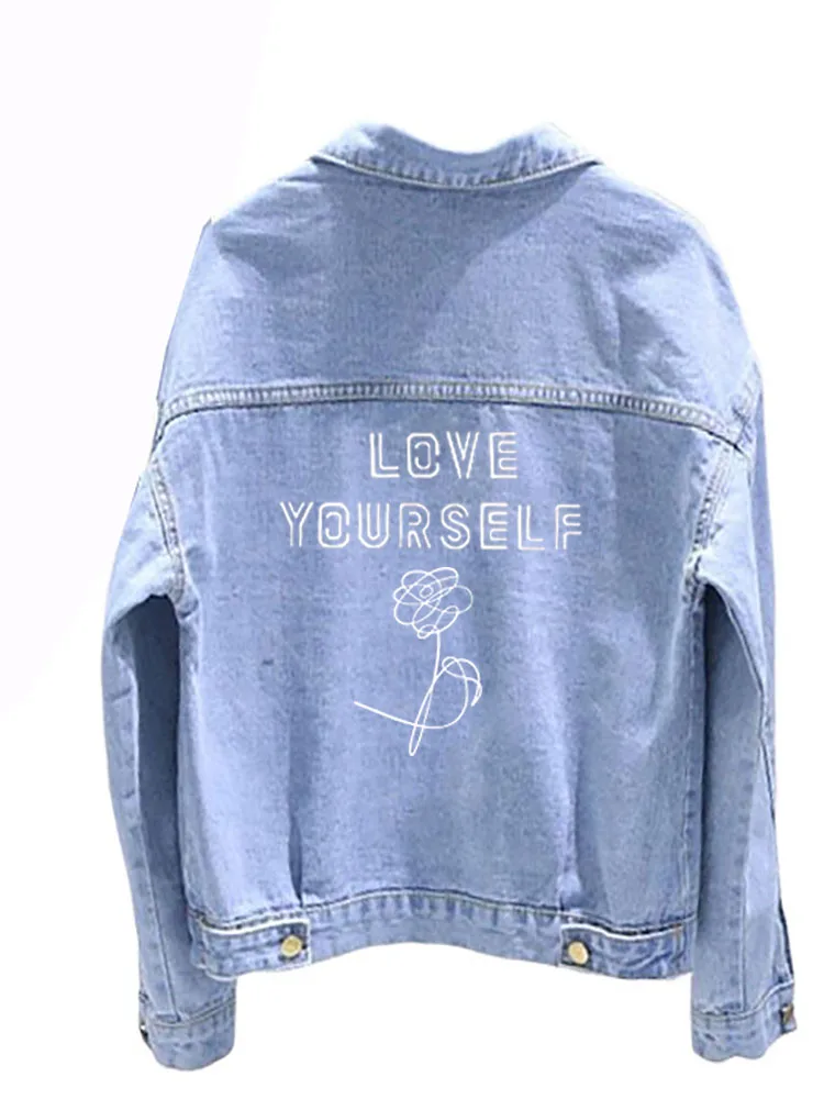 Love yourself синяя джинсовая куртка женская jungkook97 Куртка harajuku kpop bangtan Эстетическая Jimin jin RM Jungkook Jhope Suga V