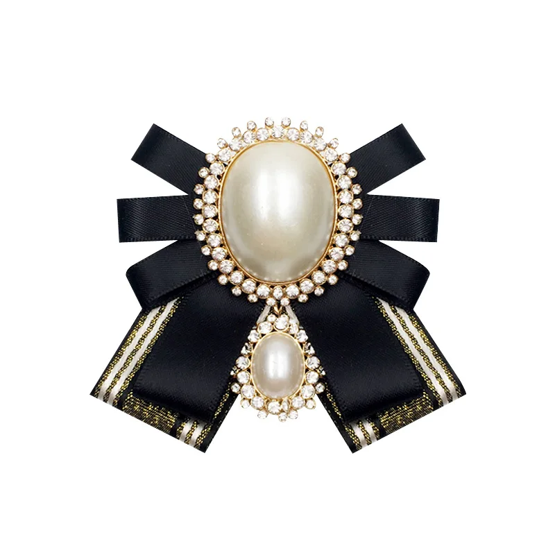 1 i-Remiel Fashion New Korean Pearl Bow Tie Brooch for Female Ancient Rhinestone Lapel Pin Badge Corsage Shirt Collar Accessories - Окраска металла: 1