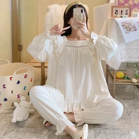 2021 new cotton long sleeved princess style sweet court home service two piece suit pajamas for women pajama set women