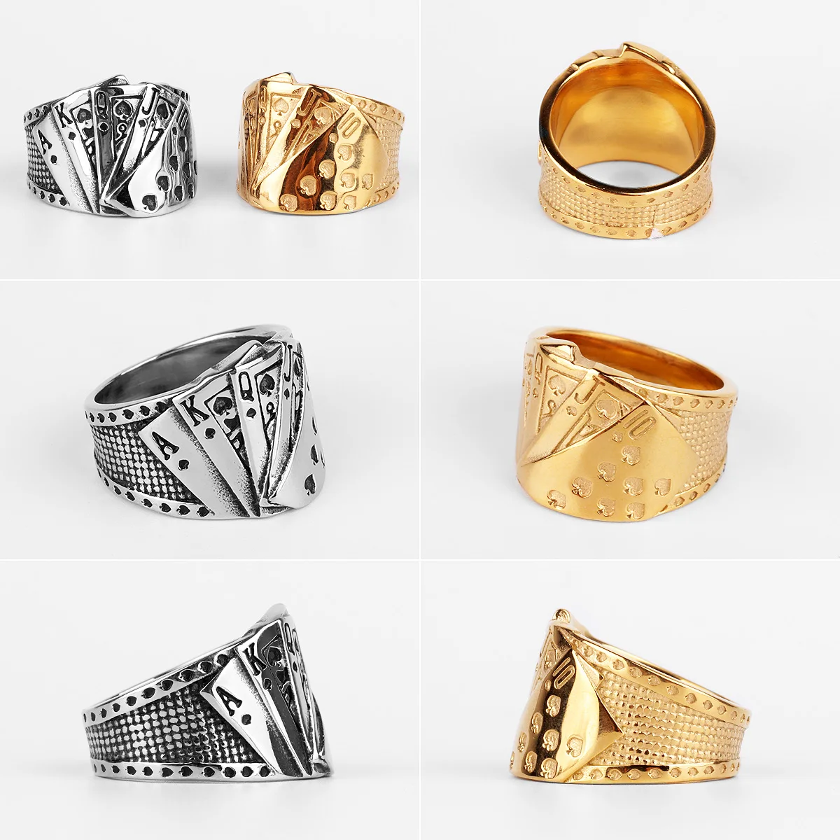 Кольцо мужское прямое с талисманом для покера и байкера из нержавеющей стали 316L в