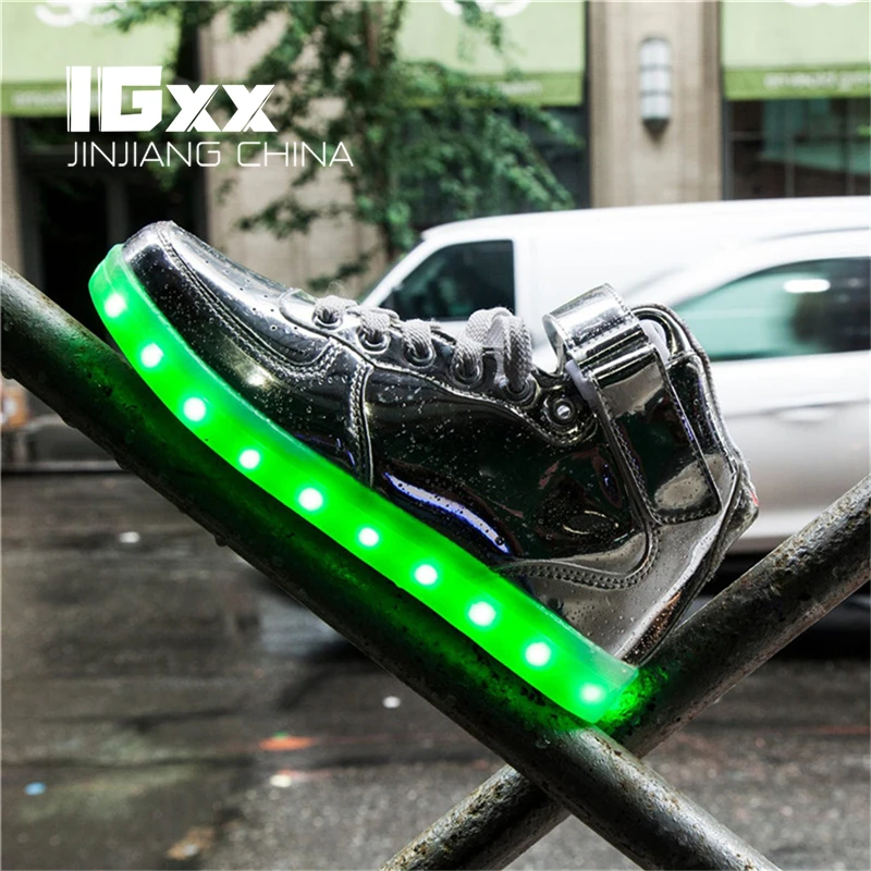 Высокие светодиодные туфли IGxx для мужчин кроссовки с подсветкой женская и