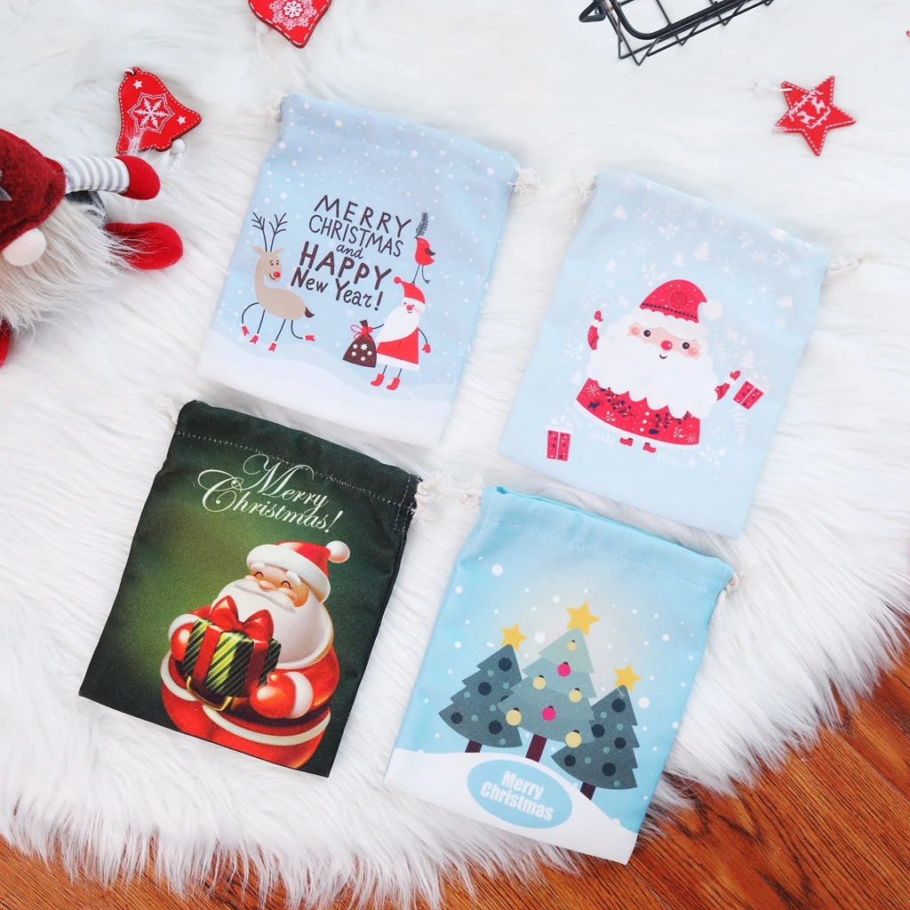Christmas Gift Candy Bags Canvas Santa Drawstring Sack Party Club Festival Use Bags