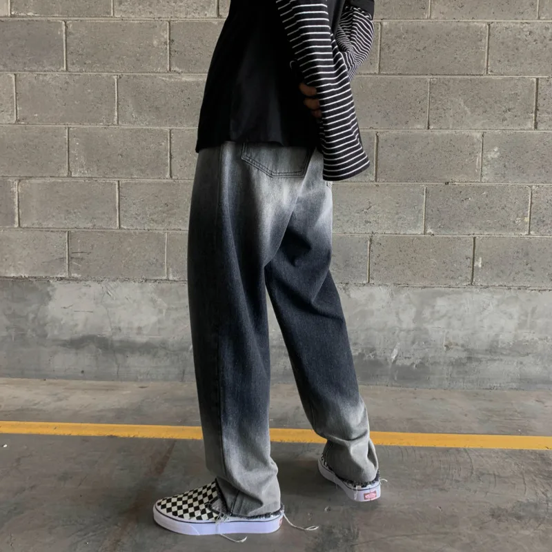 Джинсы мужские прямые повседневные с эффектом потертости модные брюки из денима