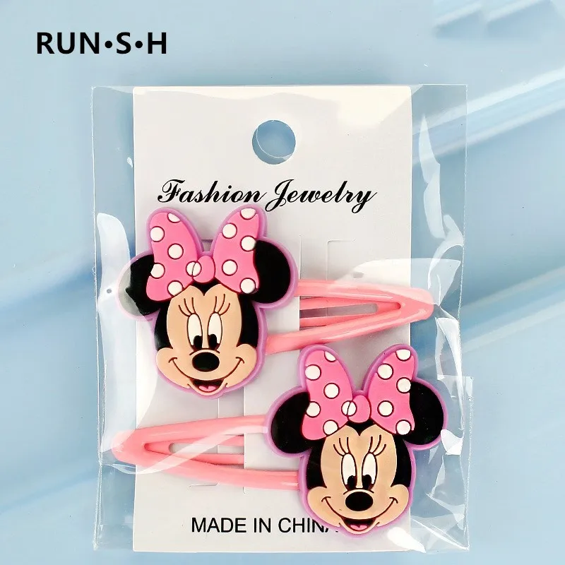 2Pcs Girls Mickey Minnie Bow Tie Wave Point Daisy PVC Cartoon Hairpins Hair Accessories Barrette Clips Headwear Kids Gift | Детская