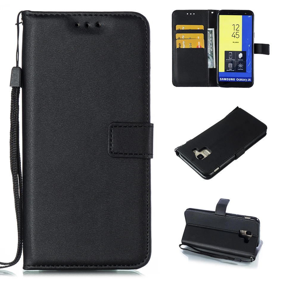 Однотонный кожаный чехол бумажник для Samsung Galaxy J4 J6 Plus J8 J2 Pro 2018 J1 J3 J5 J7 Prime J330 J530