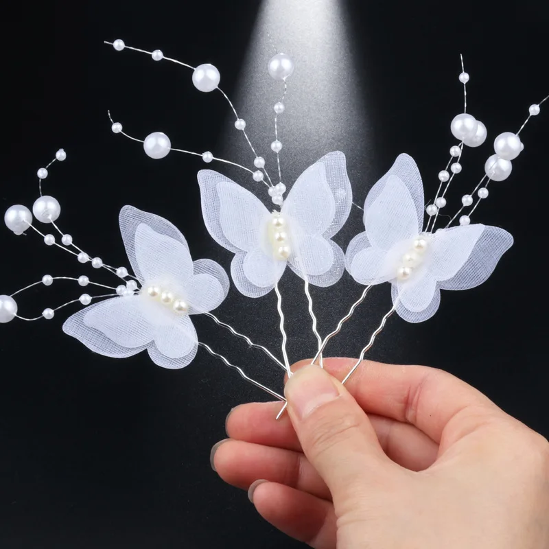 10 pcs/set Butterfly Hair Clips Pearl Hairpin Children U-shaped Barrettes Bride Accessories for Women Girls QIANJI | Украшения и