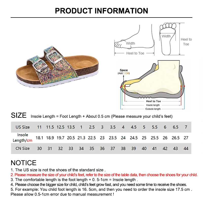 

2019 New Kids Slippers Summer Beach Children Cork Sandals Bling Sequins For Family Shoes Leopard Barefoot Flats Girls Slipper