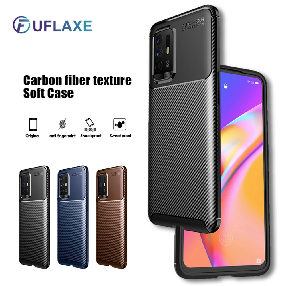 

UFlaxe Soft Silicone Case for OPPO F17 F19 Pro Plus Carbon Fiber Texture Ultra-thin Shockproof Cover