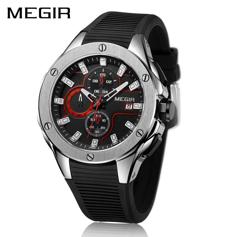 MEGIR Мужские кварцевые часы с хронографом мужские люксовый бренд силиконовые