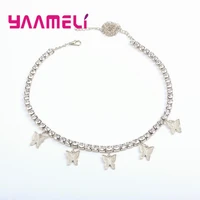 punk vintage 925 sterling silver choker necklace for women shining rhinestone butterfly pendant necklace jewelry gift