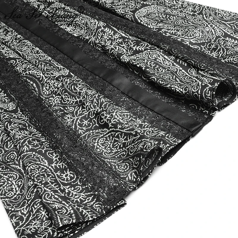 

SEASIXIANG Fashion Designer Autumn Dress Women's Vintage Baroque Print Beading Turn-down Collar Dresses