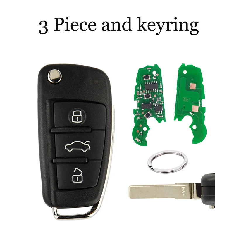 3 Piece OkeyTech для Audi A3 TT Автомобильный ключ 3 кнопки дистанционного управления Смарт флип Замена ключа ID48 чип кольцо HAA HU66 лезвие - Количество кнопок: 3 Piece