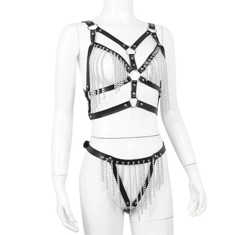 Сексуальный кожаный комплект для связывания одежда сексуальная цепочка в стиле
