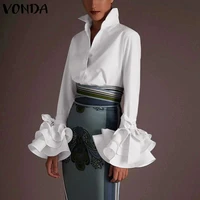 elegant women shirts 2021 vonda ladies office blouse casual solid tops turn down collar long sleeve party tops blusas