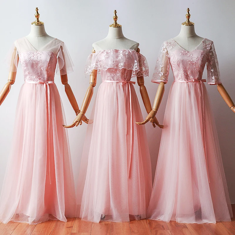 Розовое платье подружки невесты длинное размера плюс для свадебной вечеринки