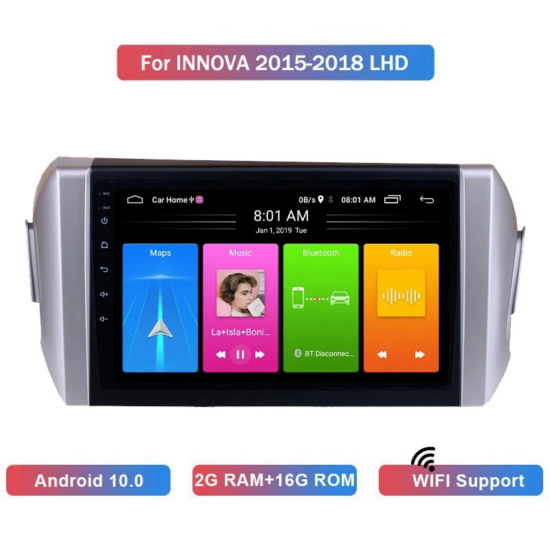 

9 Inch 2 Din Android 10.0 Car MP5 Player Radio 2+16GB Wifi Bluetooth GPS Navigation for Toyota Innova 2015-2018 LHD