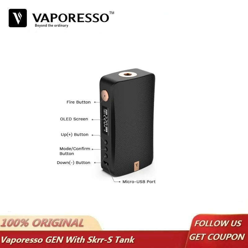 Оригинальный 220 Вт Vaporesso GEN TC набор с 8 мл SKRR S баком и QF катушка Box Mod Vape Kit
