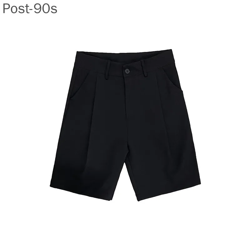 

Korean Men's Shorts Straight Fit Knee-Length Suit Pant Solid Beige Black Summer Clothing Student Thin Loose Casual Mens Shorts