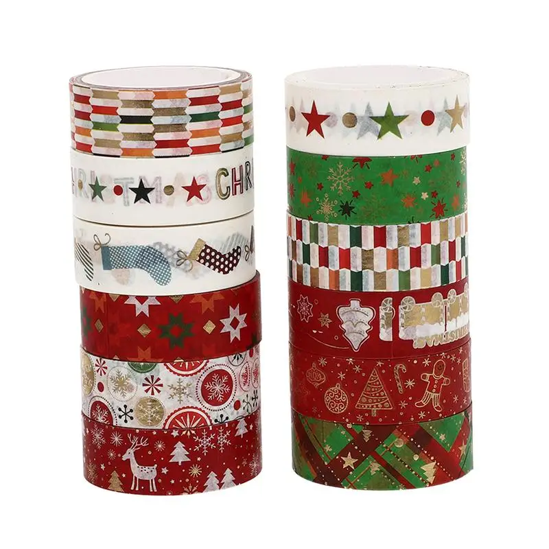 

12Pcs Christmas Scrapbook Adhesive Tapes Gold Blocking Sticker Tapes (Assorted Color)
