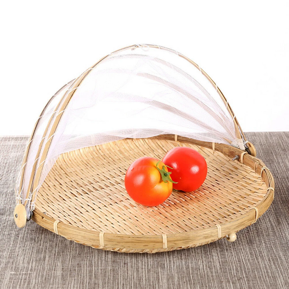 

Hand-Woven Food Serving Tent Basket Tray Fruit Vegetable Bread Storage Basket Simple Atmosphere Outdoor Picnic Mesh Net Cover