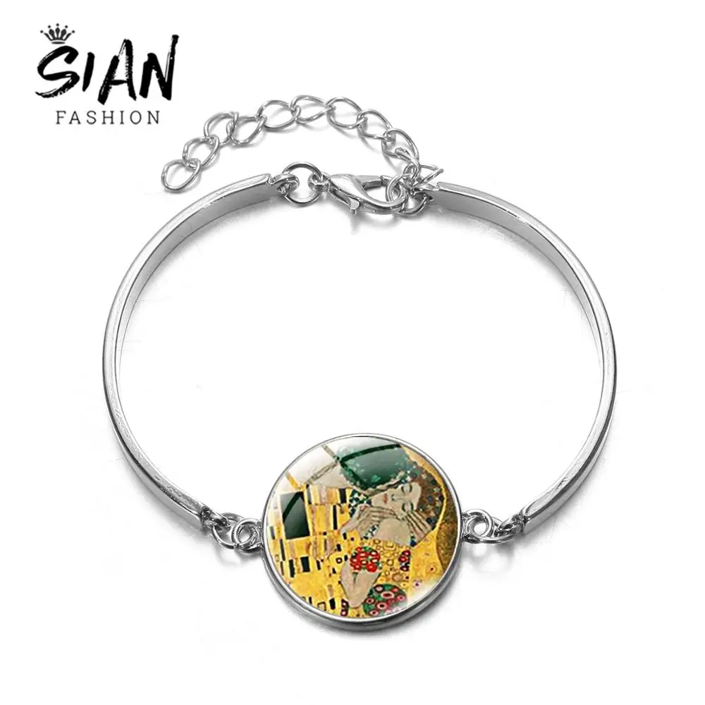 Браслет-цепочка со стеклянными камнями с изображением Густава Климта | Украшения