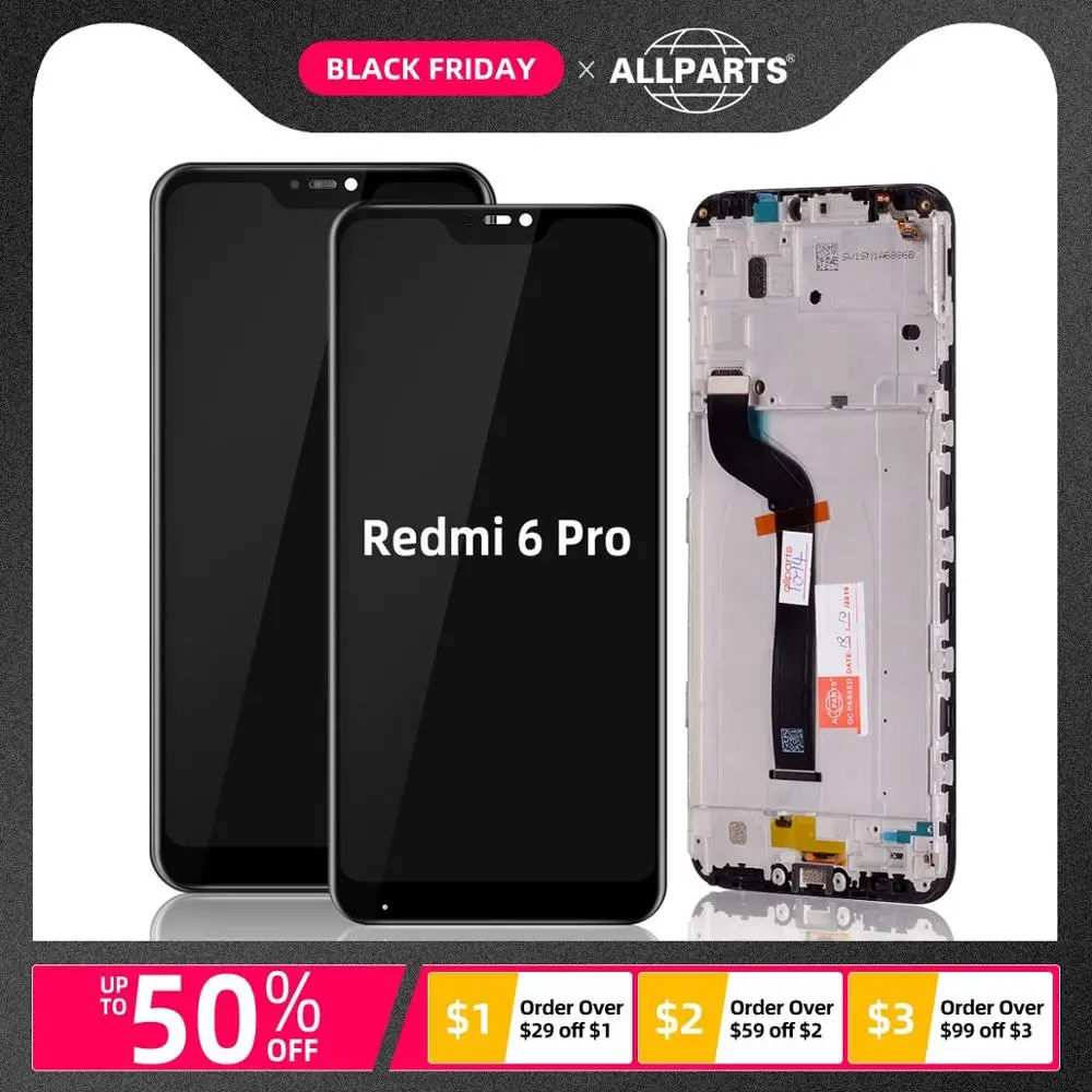 Дисплей для Xiaomi Mi A2 Lite 6 Pro LCD в сборе с тачскрином на рамке 5.84'' черный белый
