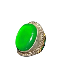 china old tibetan silver inlaid emerald gold ring ornament