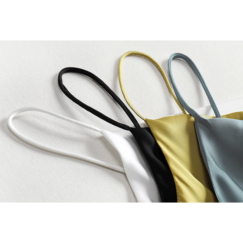 

Satin Silk Tank Tops Female 2021 Summer Sexy Strap Basic Spaghetti Strap Tops Women Sleeveless Camisole Camis Vest Black White