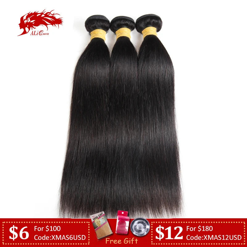 Ali queen hair 3 шт./партия индийские девственные волосы прямые натуральные кудрявые пучки волос натуральный цвет "~ 26" человеческие волосы для наращивания