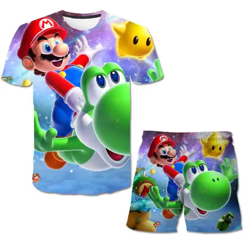 

Children Clothing Sets T-shirt & Shorts 2 Pieces Sets Mario-bros Tshirts Suits Baby Boys T Shirt Girls Boys Clothes shorts Suits