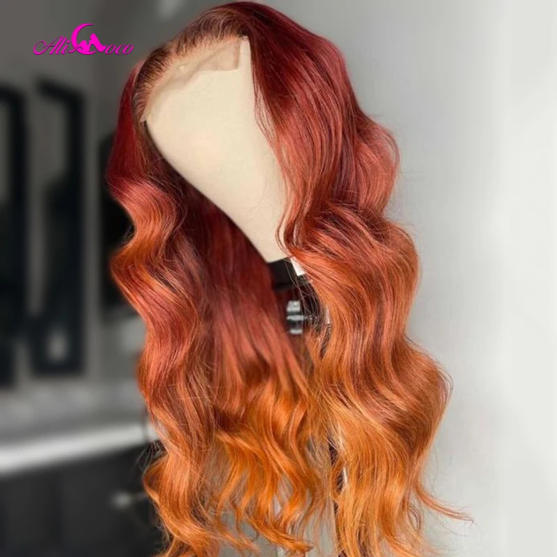 

Alicoco Orange Brown Colored Human Hair Lace Front Wig Body Wave Transparent Lace Front Human Hair Wigs Pre Plucked For Women