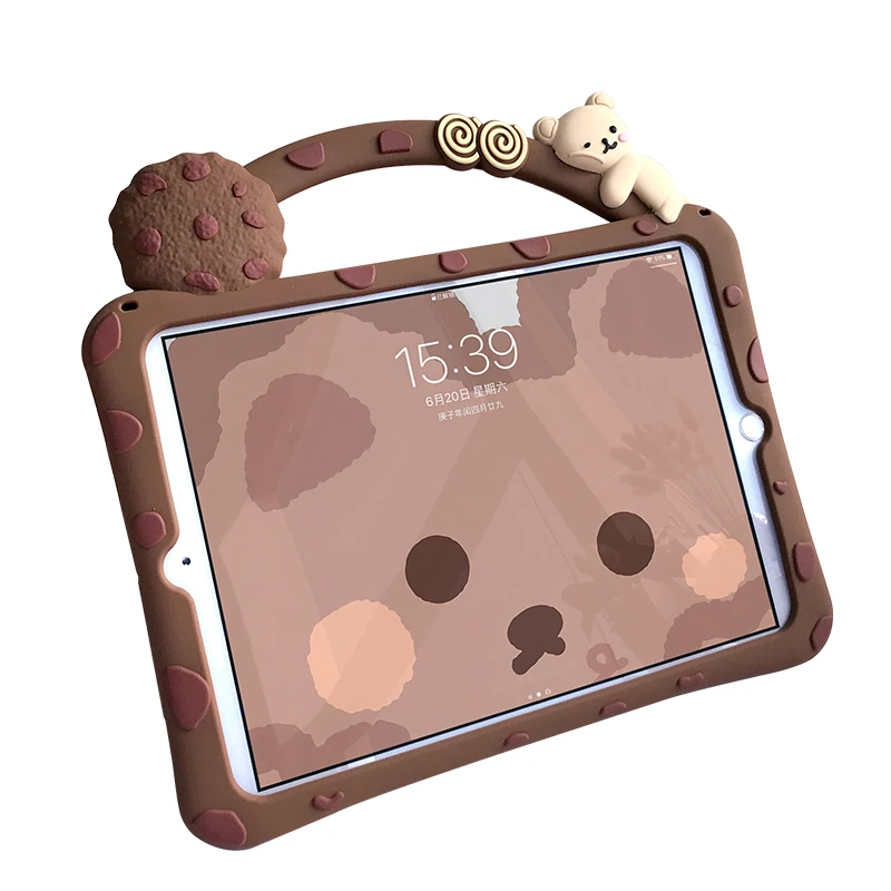 Противоударный мягкий силиконовый чехол для детей с рисунком медведя и печенья |