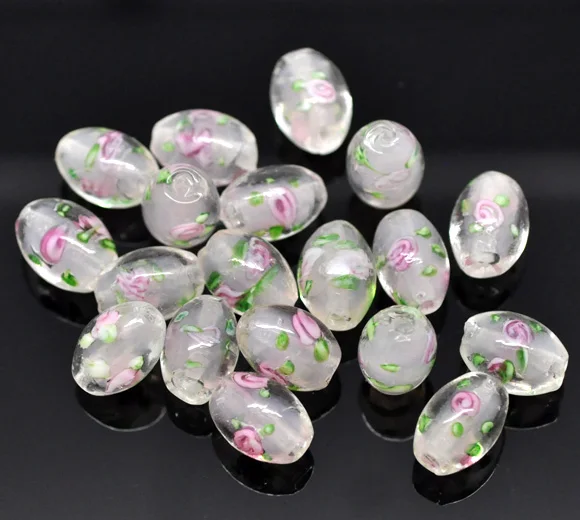 Стеклянные бусины DoreenBeads цвет Коричный розовый цветочный узор окрашенный около 14