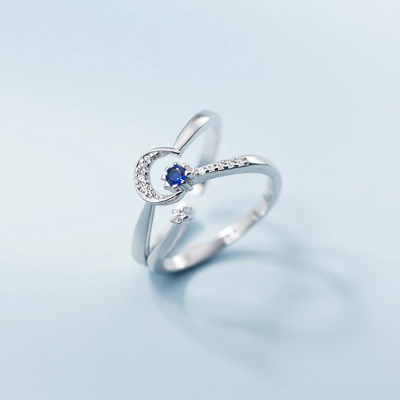 1 шт. Мода Луна Звезды Он украшен круглыми синими циркония 925 пробы серебро