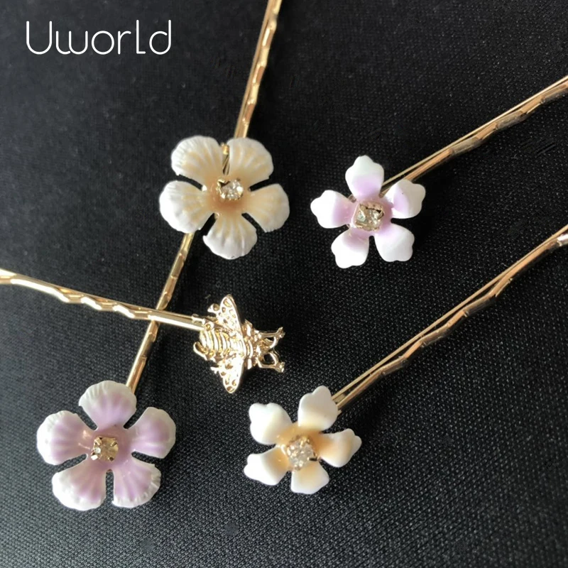 5 шт. изысканные украшения заколки для волос эмаль цветок Золотая Пчела Алмазный